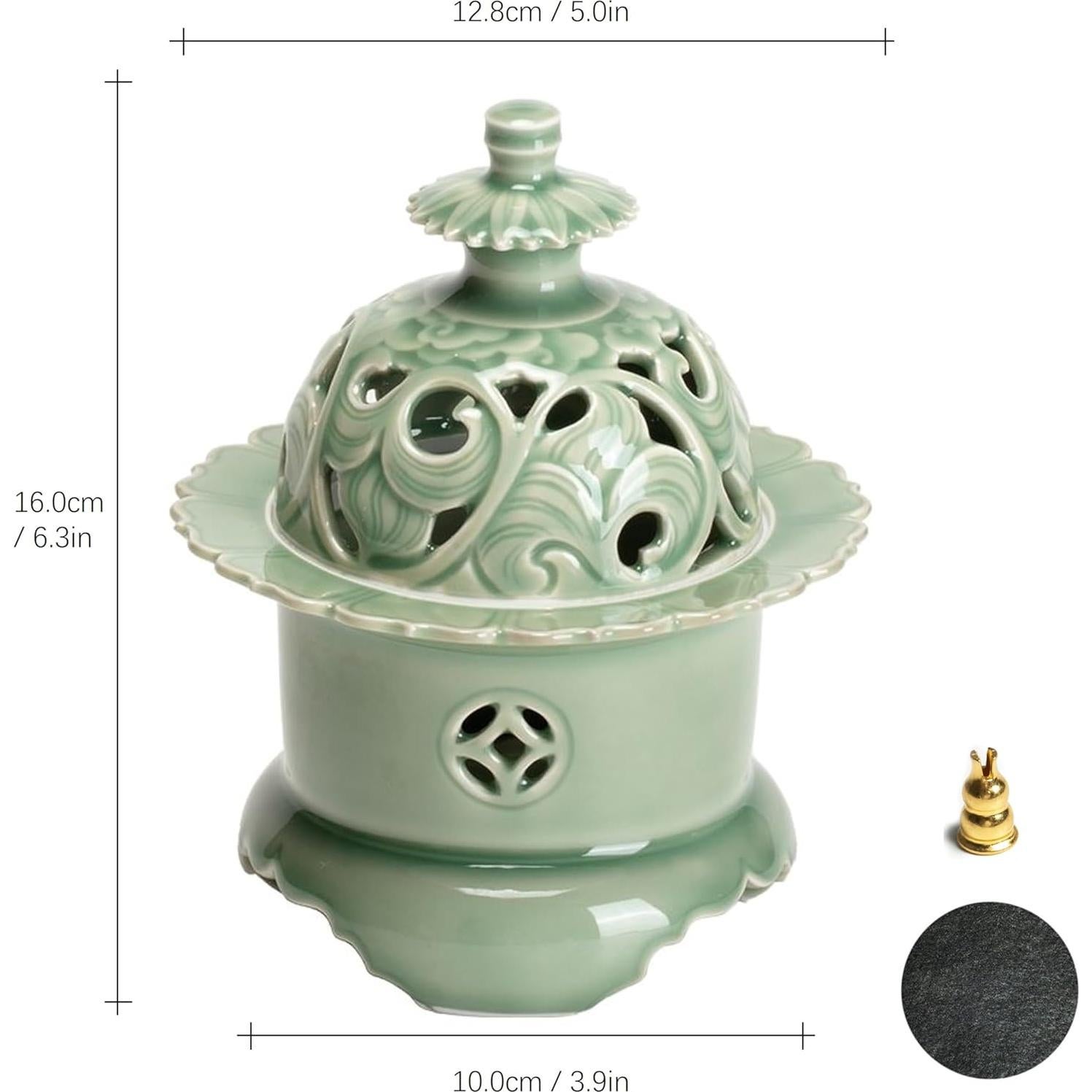 Horno de Incienso Hermit Life Celadón 16cm con Tapa Loto