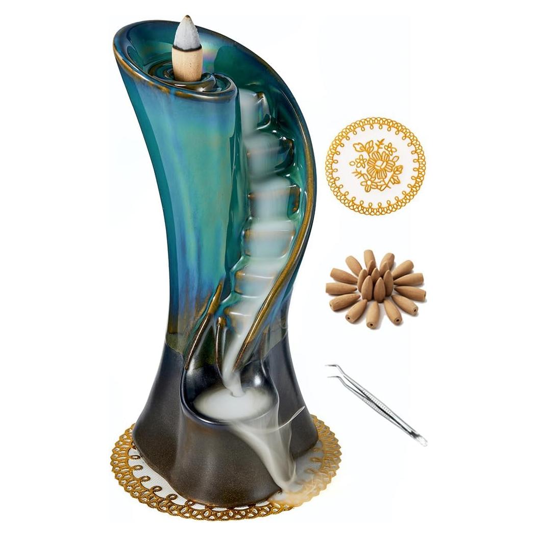 Soporte de Incienso Cerámica LamDawn Azul Escaleras Nubladas