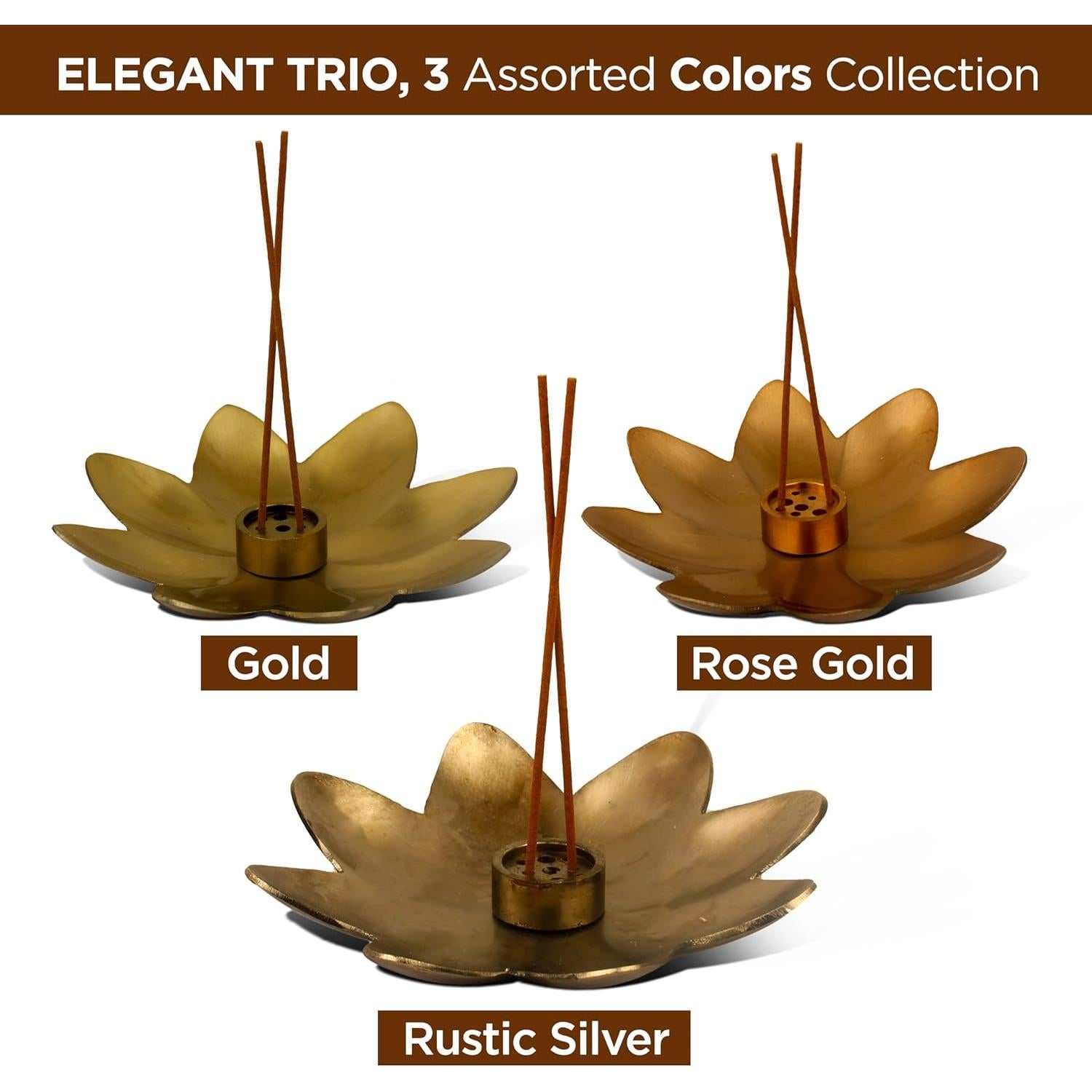 Soporte de Incienso Raajsee - Set de 3 Flores de Latón