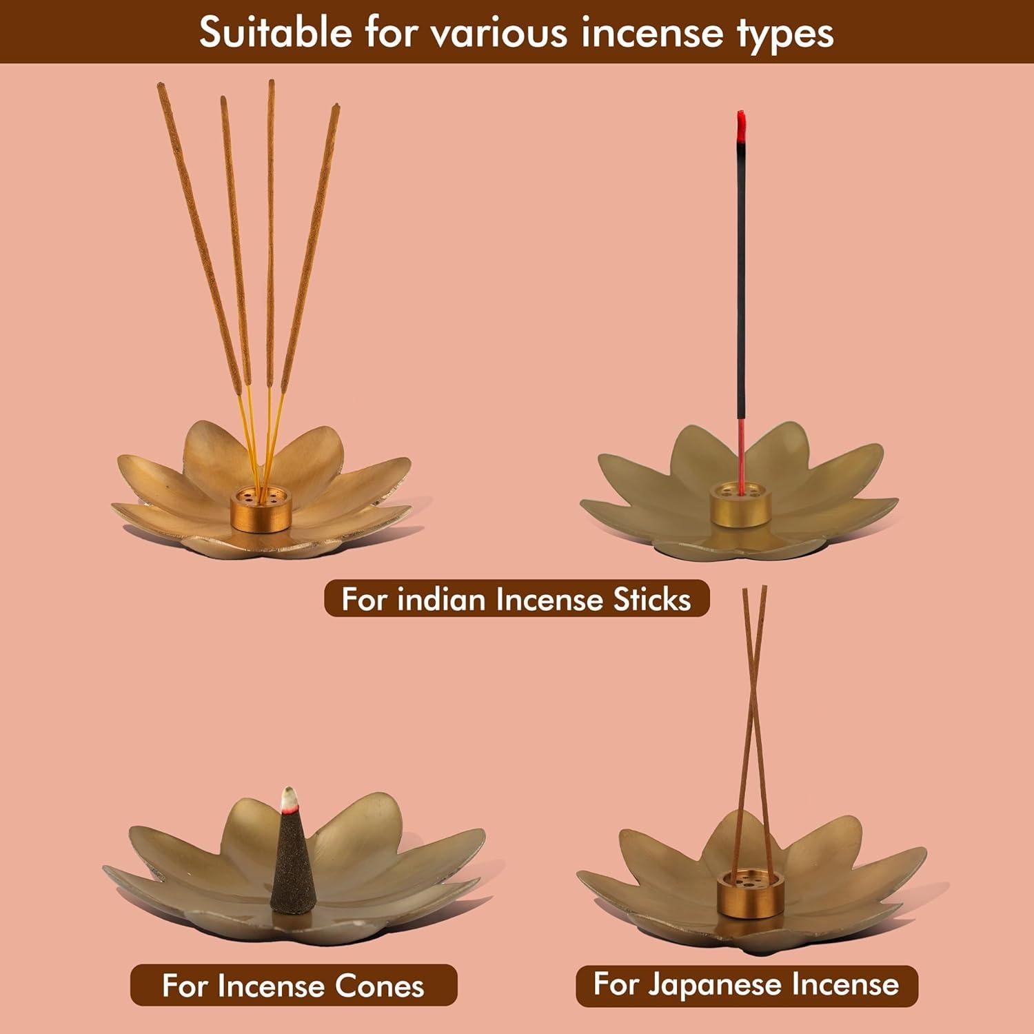 Soporte de Incienso Raajsee - Set de 3 Flores de Latón