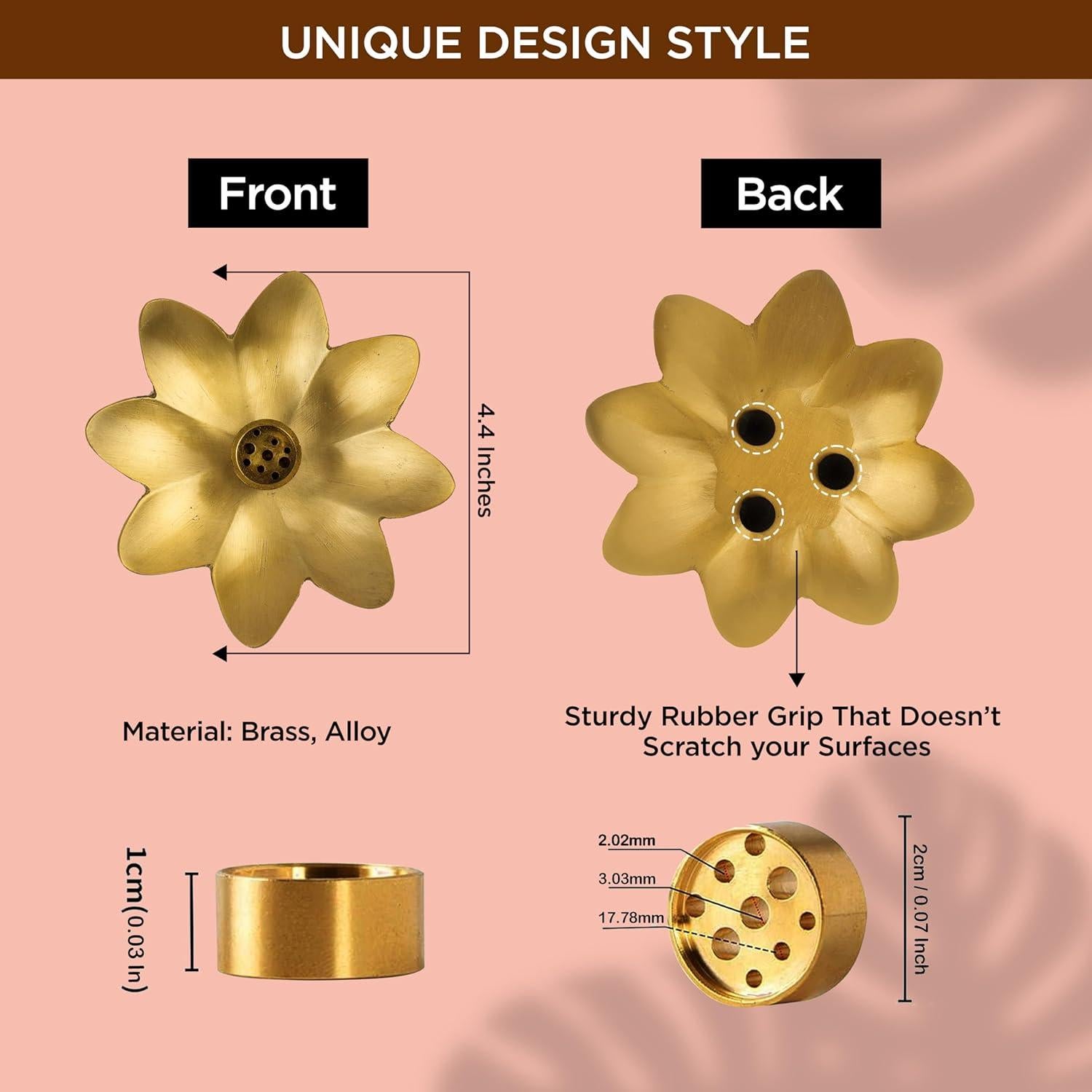 Soporte de Incienso Raajsee - Set de 3 Flores de Latón