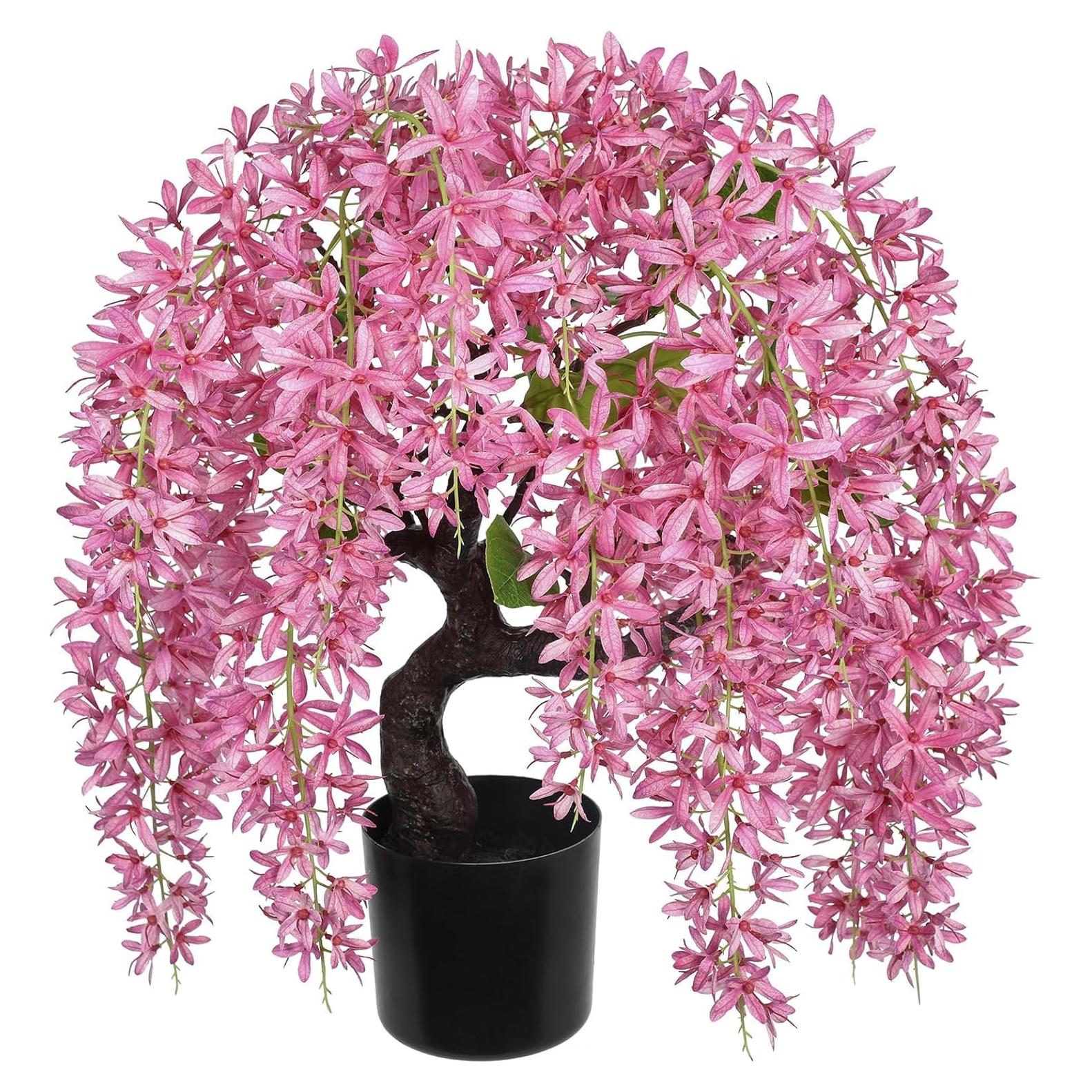 Árbol Bonsái Artificial GnFlus con Flores de Glicinia Rosa 47 cm