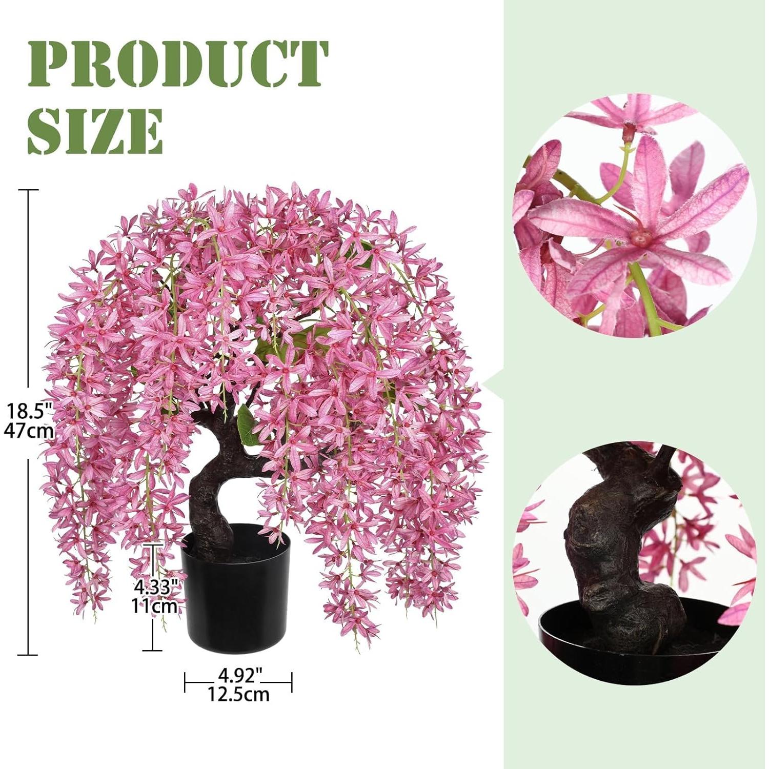 Árbol Bonsái Artificial GnFlus con Flores de Glicinia Rosa 47 cm
