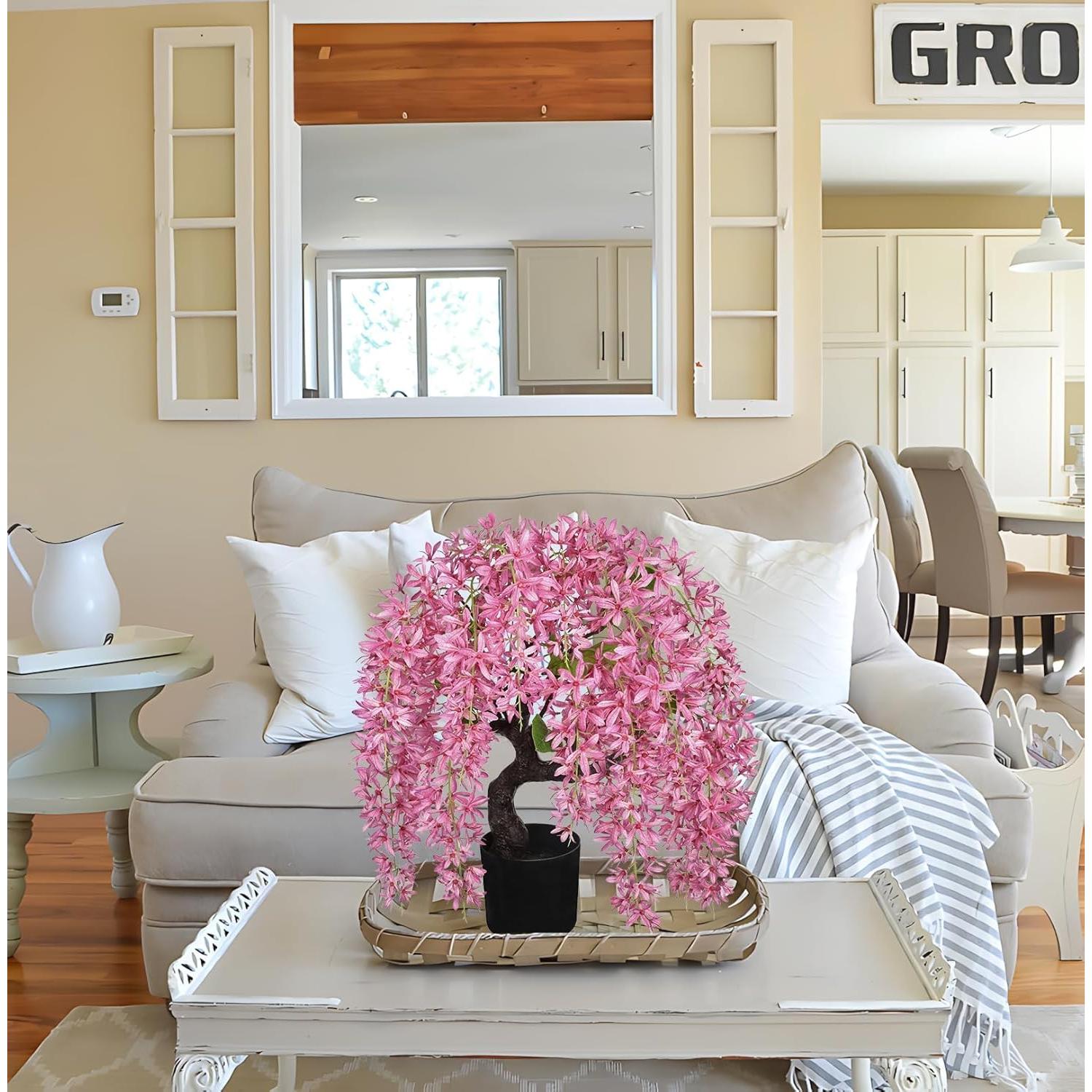 Árbol Bonsái Artificial GnFlus con Flores de Glicinia Rosa 47 cm