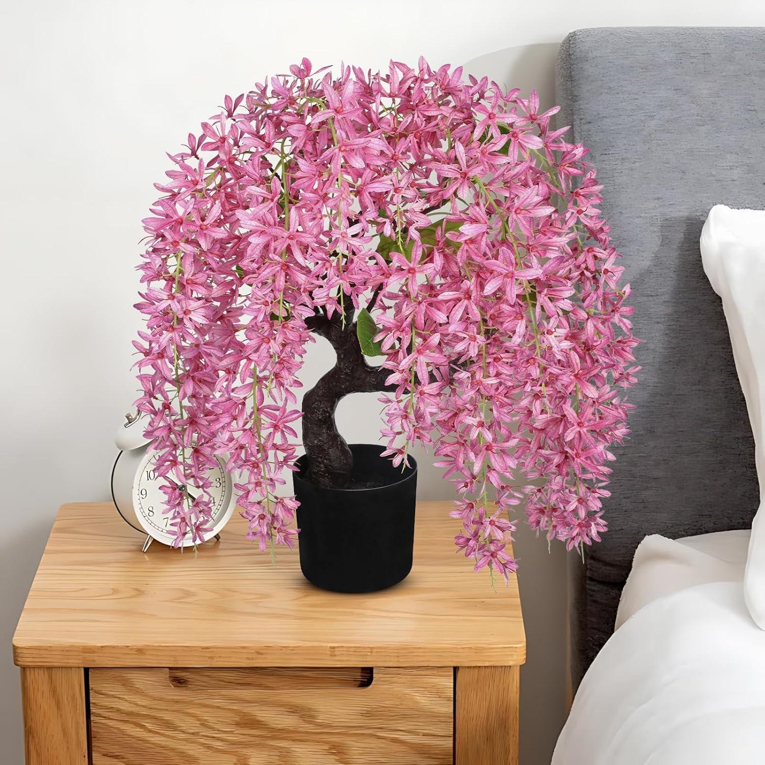 Árbol Bonsái Artificial GnFlus con Flores de Glicinia Rosa 47 cm