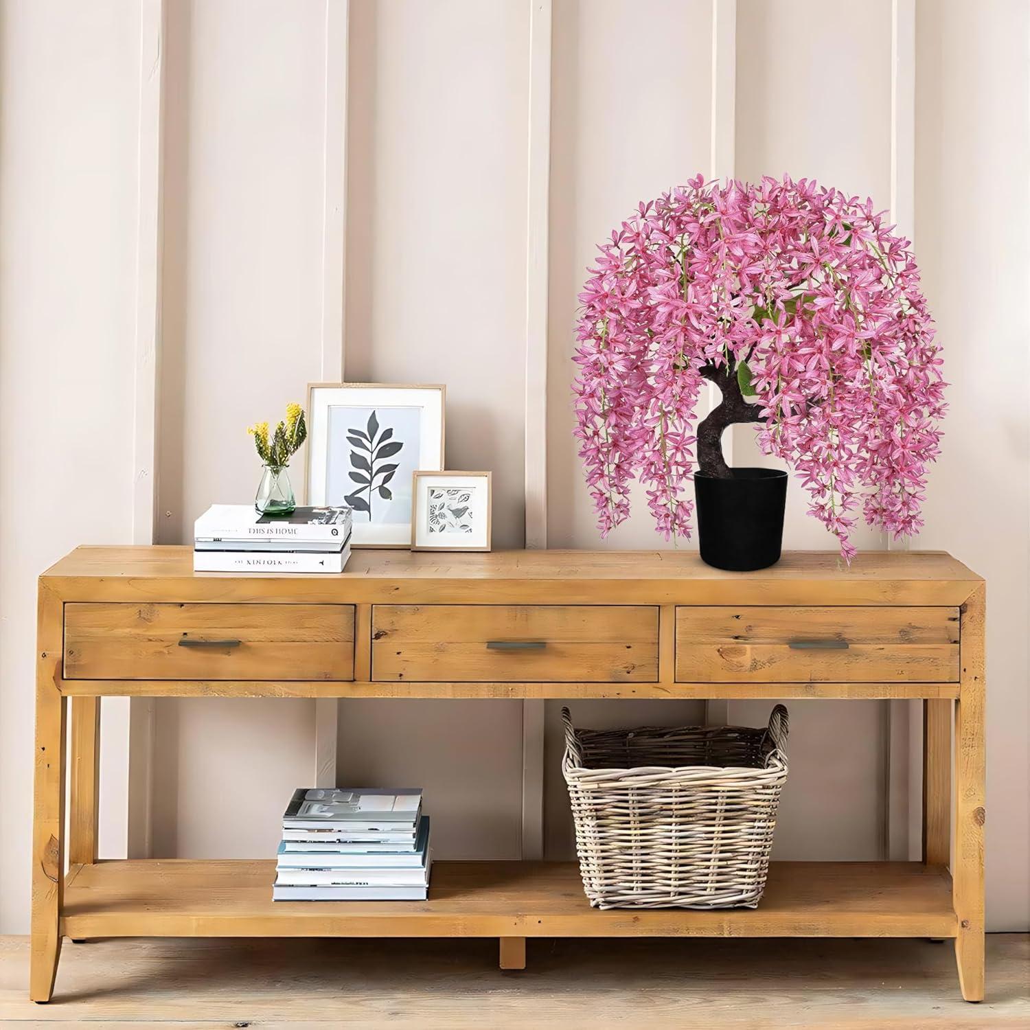 Árbol Bonsái Artificial GnFlus con Flores de Glicinia Rosa 47 cm