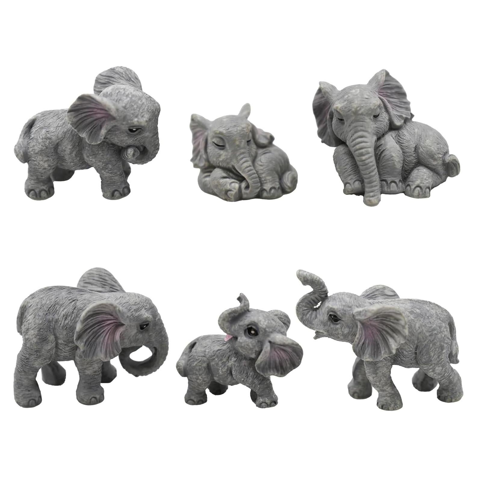 6 Figuras de Elefante Miniatura de Resina para Decoración