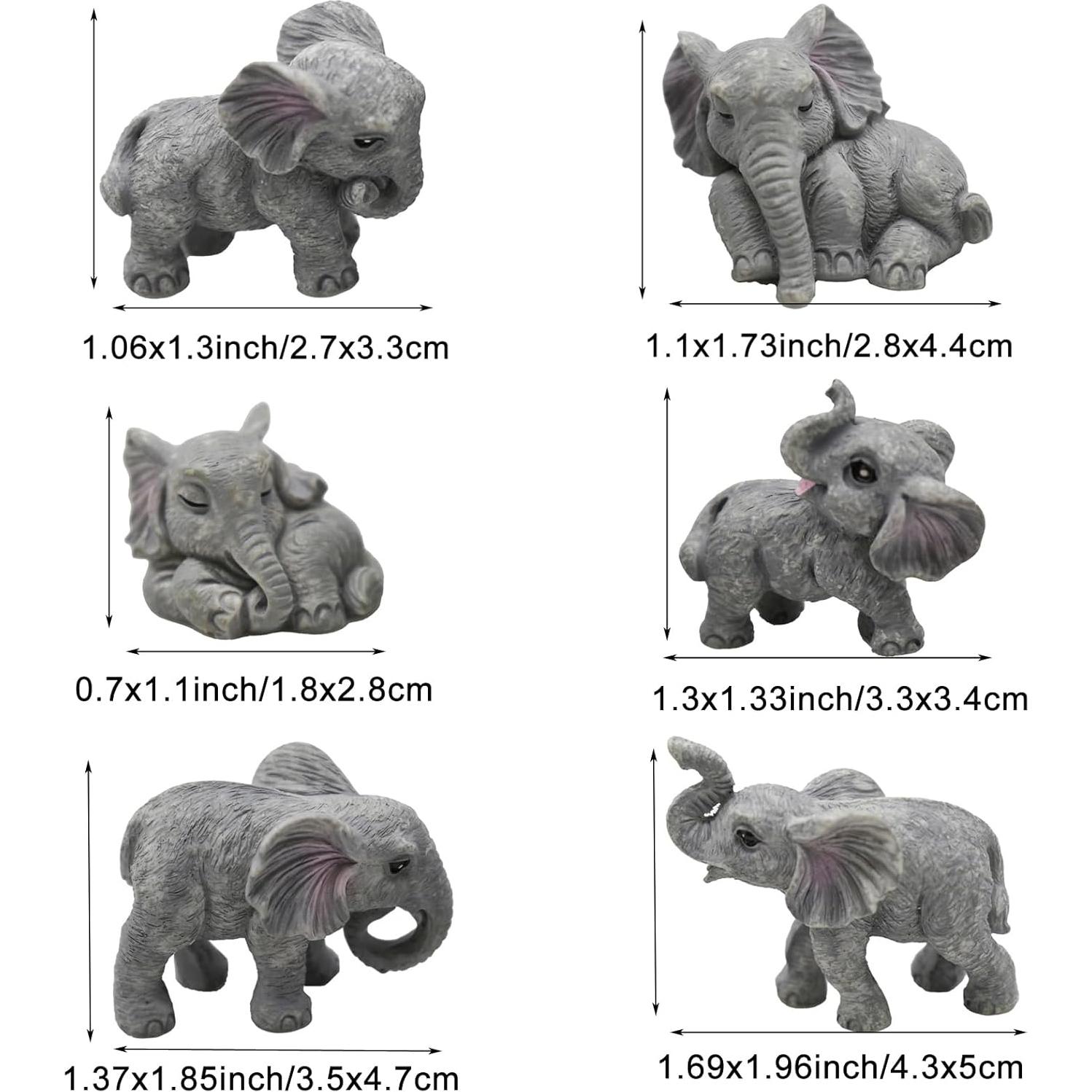 6 Figuras de Elefante Miniatura de Resina para Decoración