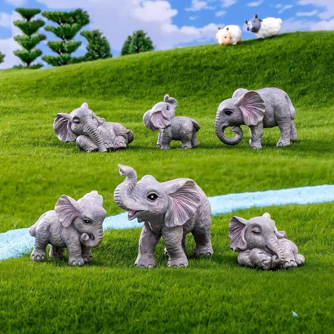6 Figuras de Elefante Miniatura de Resina para Decoración