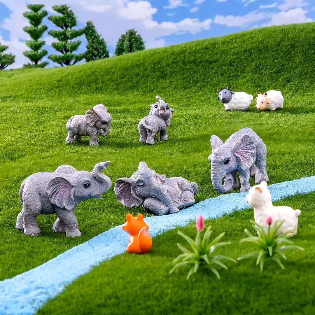 6 Figuras de Elefante Miniatura de Resina para Decoración