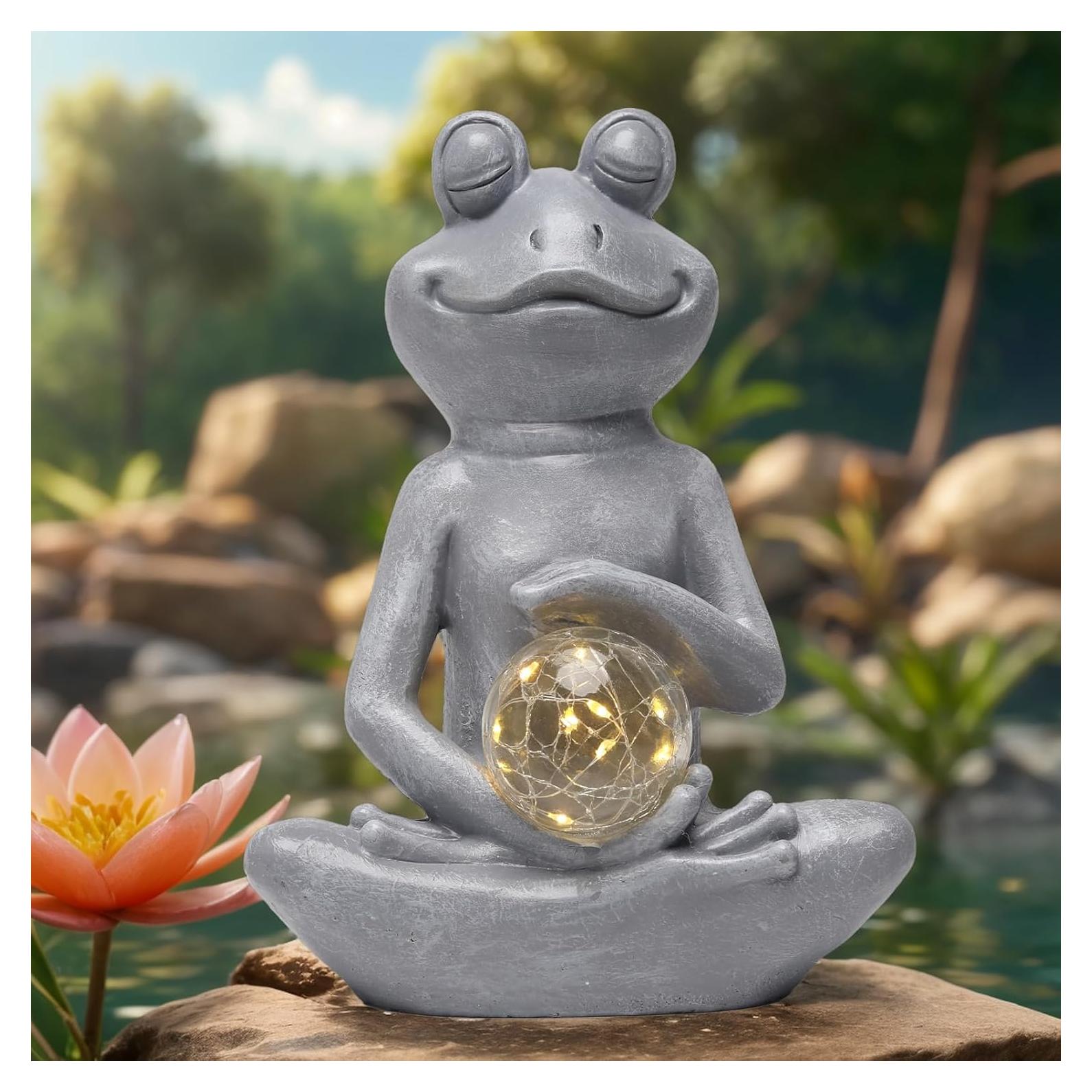 Estatua de Rana Meditando Solar Halpssfm 26 cm Jardín Zen