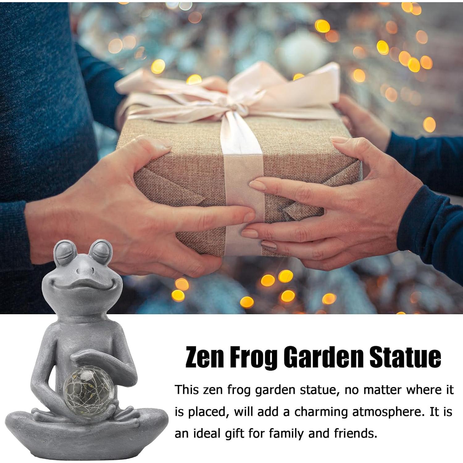 Estatua de Rana Meditando Solar Halpssfm 26 cm Jardín Zen