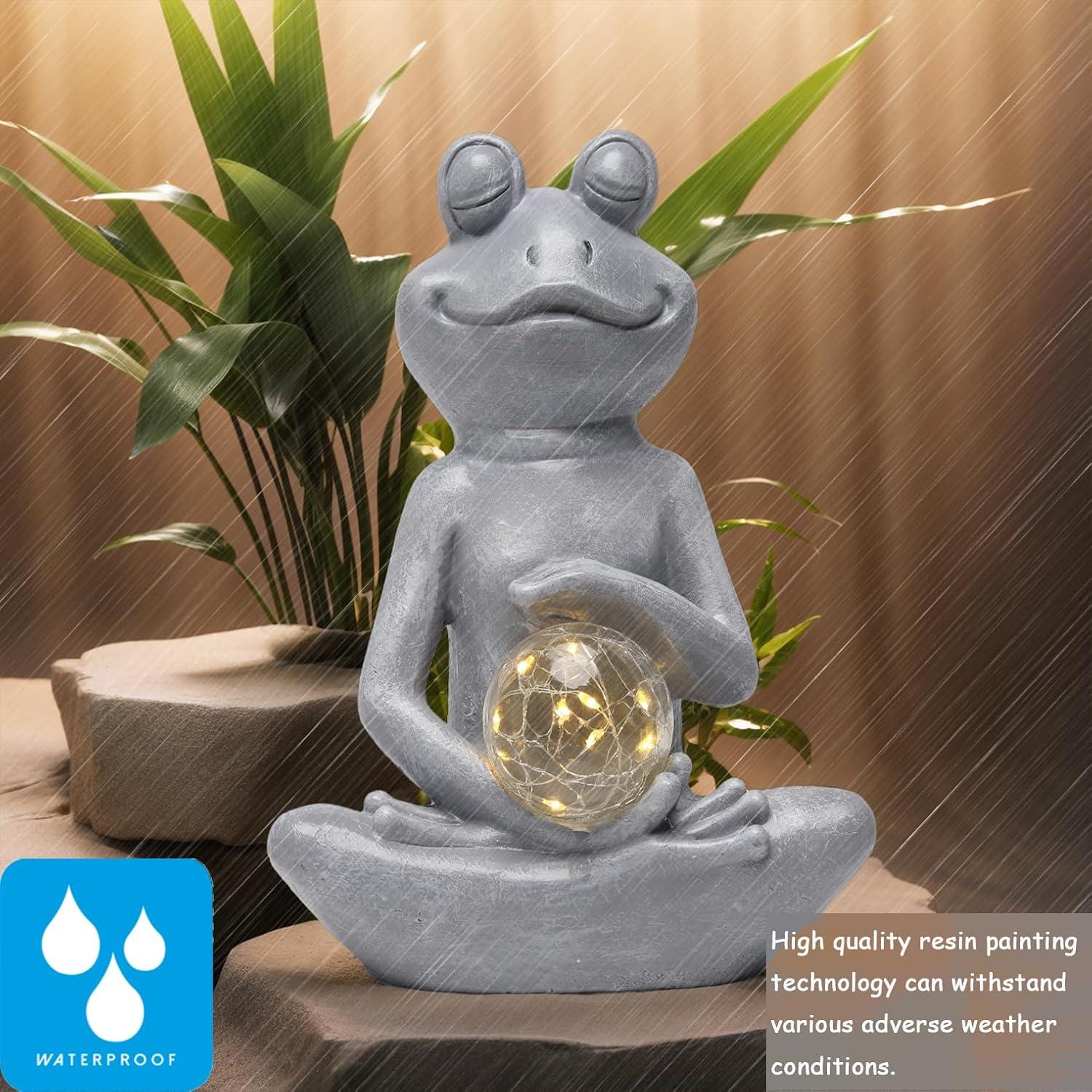 Estatua de Rana Meditando Solar Halpssfm 26 cm Jardín Zen