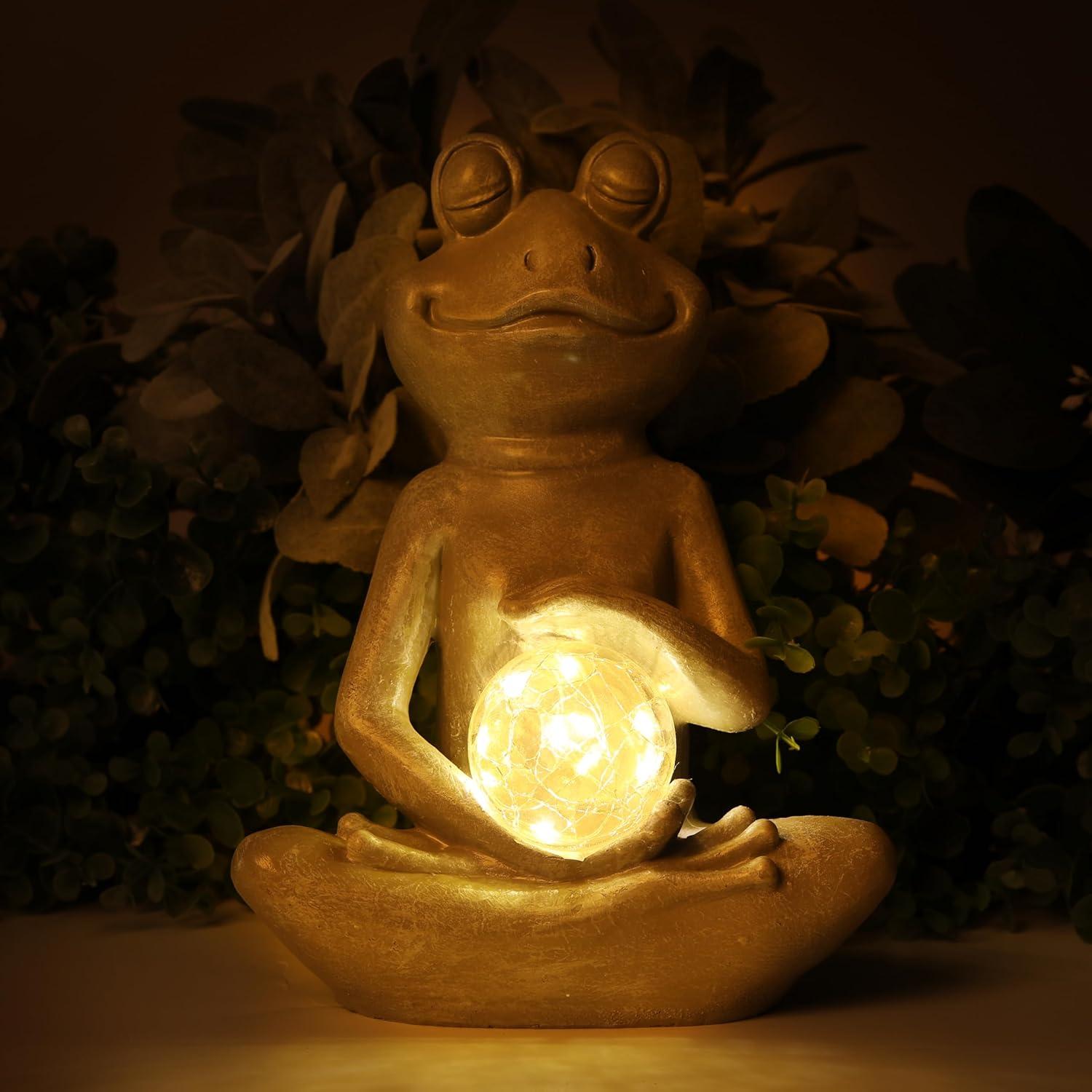 Estatua de Rana Meditando Solar Halpssfm 26 cm Jardín Zen