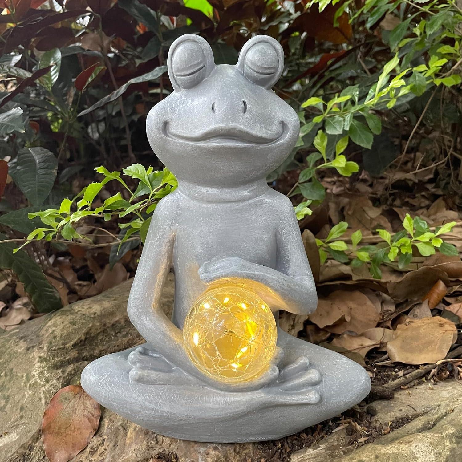 Estatua de Sapo Zen Solar WNXURT para Jardín 25.4x9.9x18.7cm