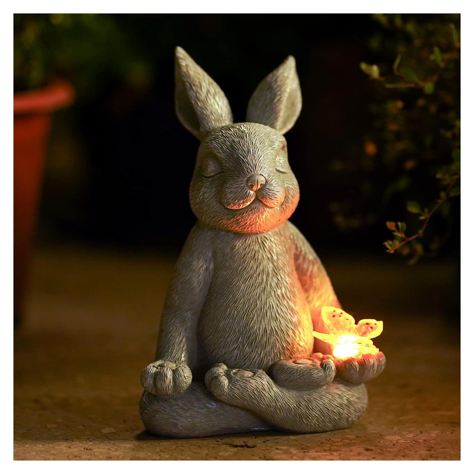 Estatua Solar de Jardín Conejo Meditante Kodylife 20 cm