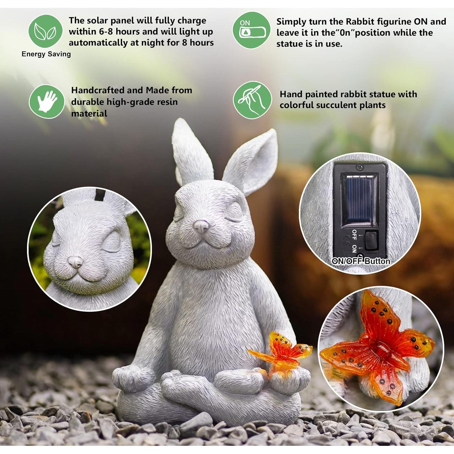 Estatua Solar de Jardín Conejo Meditante Kodylife 20 cm