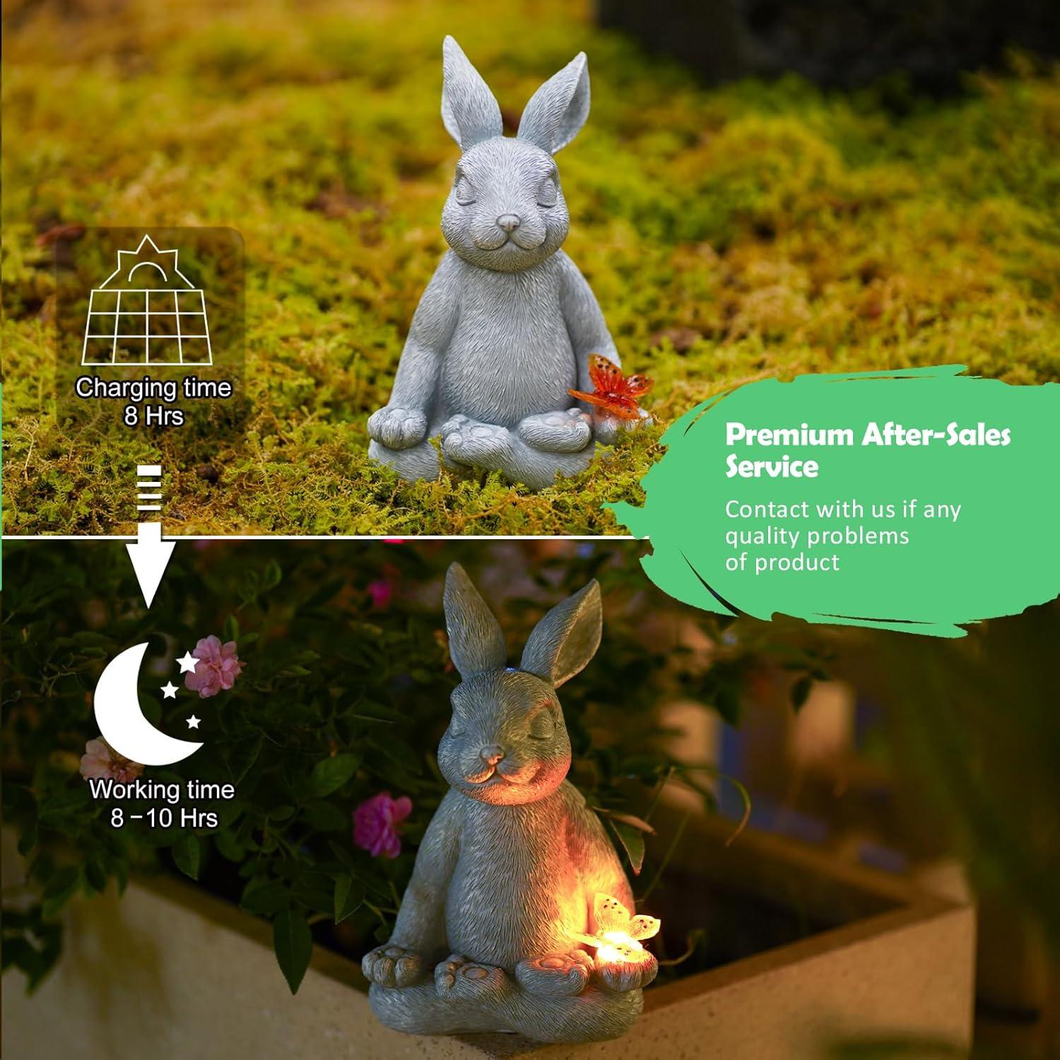 Estatua Solar de Jardín Conejo Meditante Kodylife 20 cm