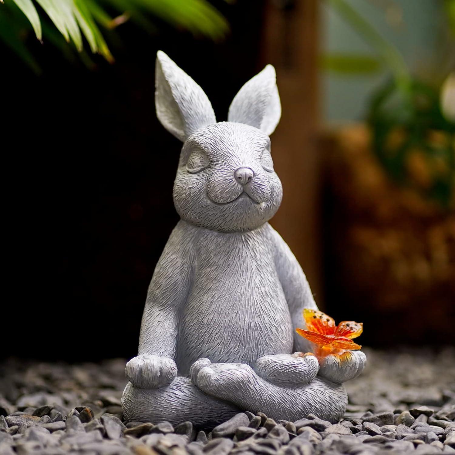 Estatua Solar de Jardín Conejo Meditante Kodylife 20 cm