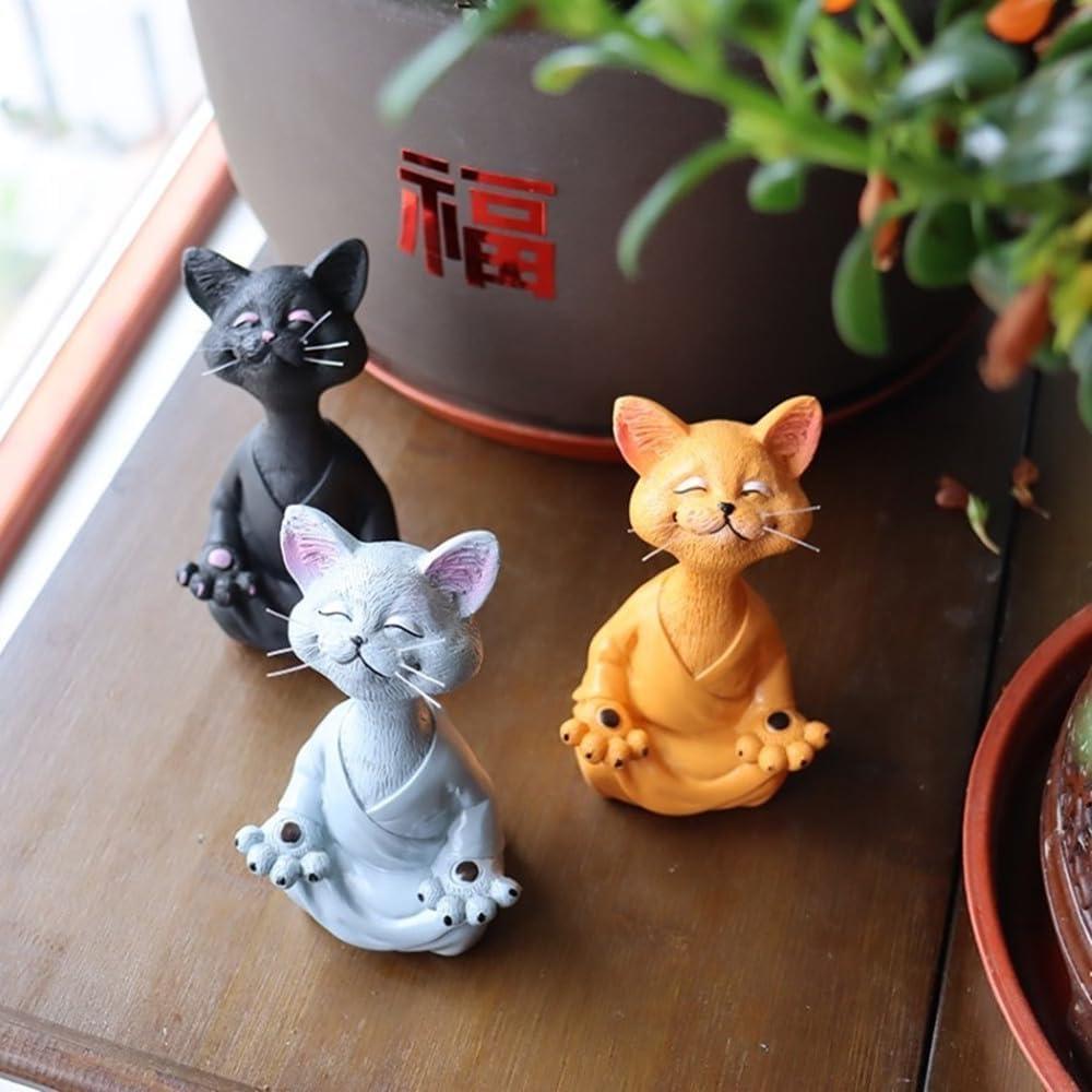 Estatua de Gato Meditador de Resina Onecen - 12.5x5.5x8cm