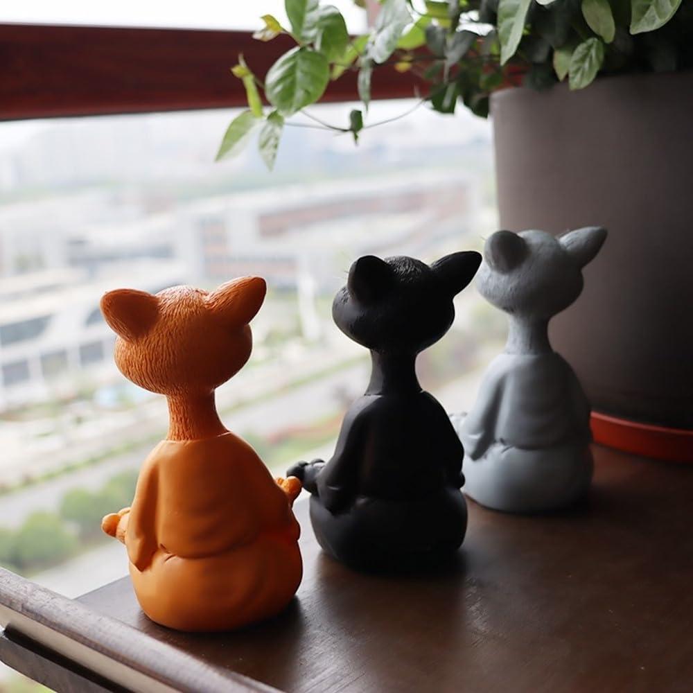 Estatua de Gato Meditador de Resina Onecen - 12.5x5.5x8cm
