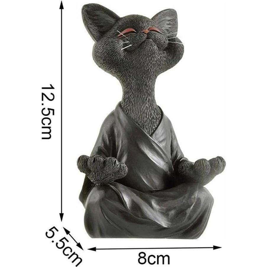 Estatua de Gato Meditador de Resina Onecen - 12.5x5.5x8cm