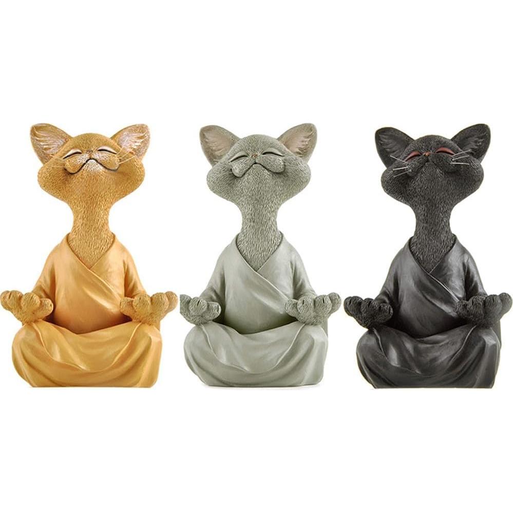 Estatua de Gato Meditador de Resina Onecen - 12.5x5.5x8cm