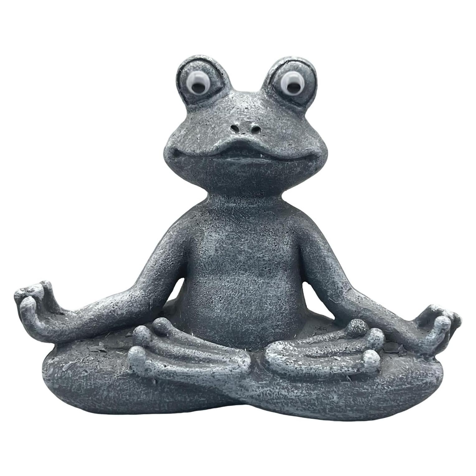 Estatua de Rana Zen Meditativa para Jardín - Resina Gris 12x4.8x9.4cm