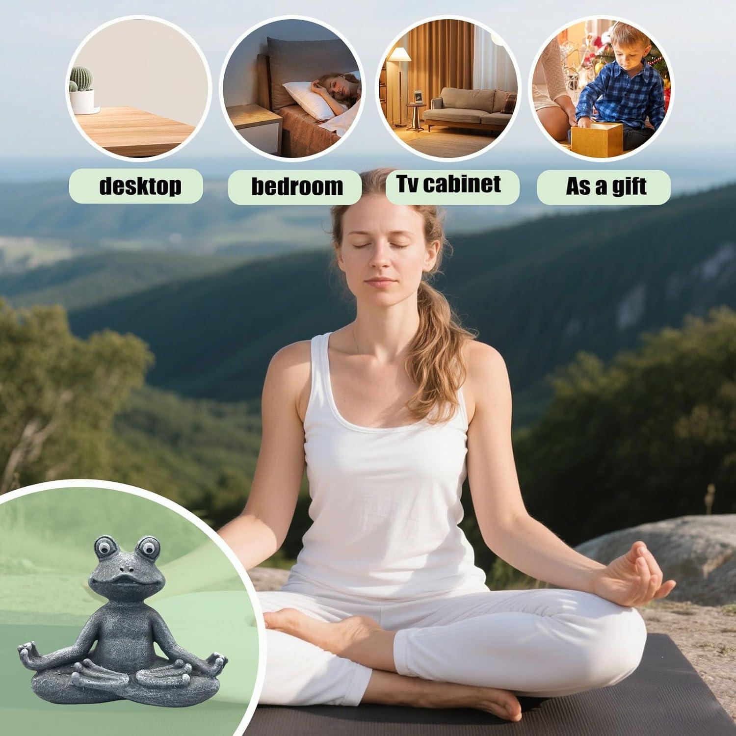 Estatua de Rana Zen Meditativa para Jardín - Resina Gris 12x4.8x9.4cm