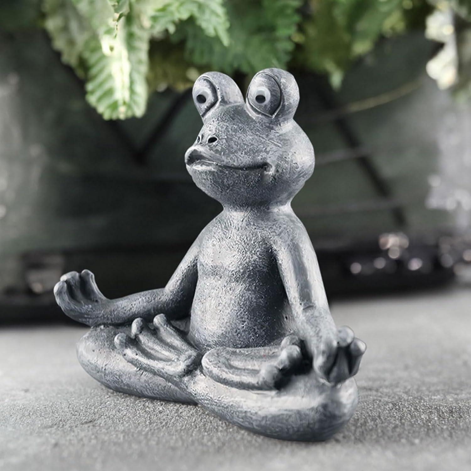 Estatua de Rana Zen Meditativa para Jardín - Resina Gris 12x4.8x9.4cm