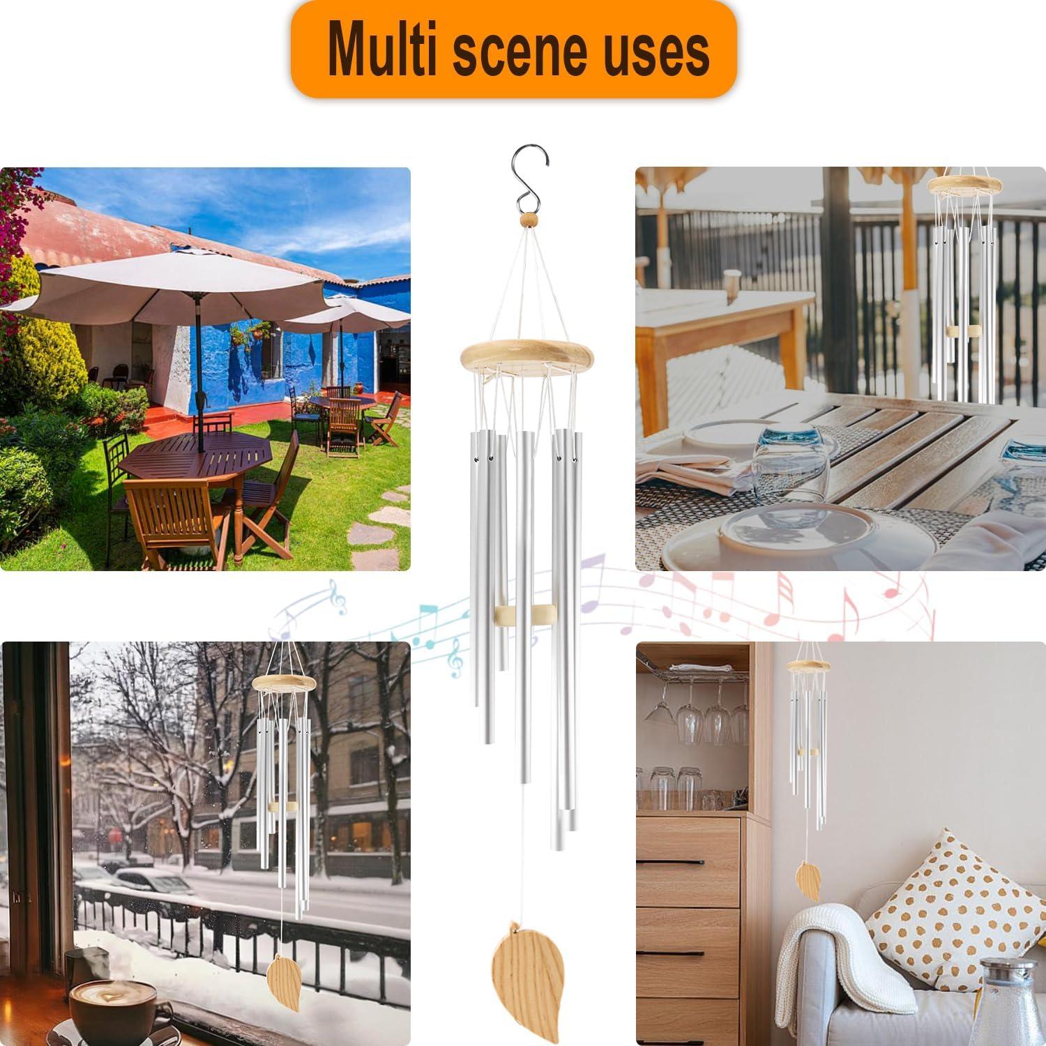 Campanas de Viento RUIQINQI Plateadas 66 cm Jardín Exterior