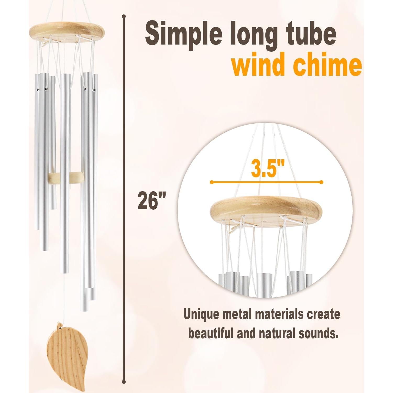 Campanas de Viento RUIQINQI Plateadas 66 cm Jardín Exterior