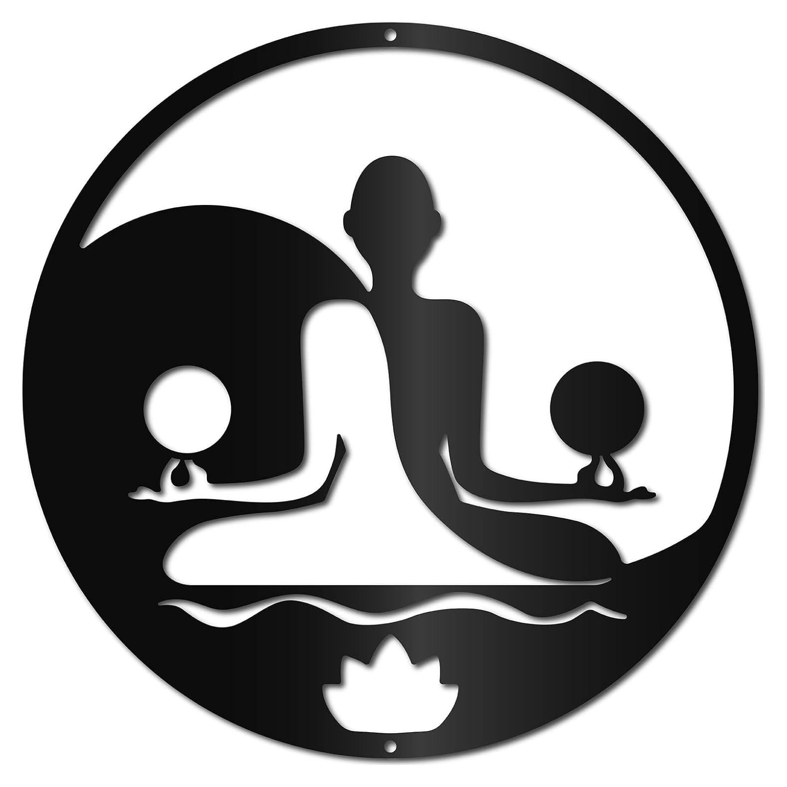 Arte de Pared de Meditación Yoga CREATCABIN 30x30cm Metal Negro