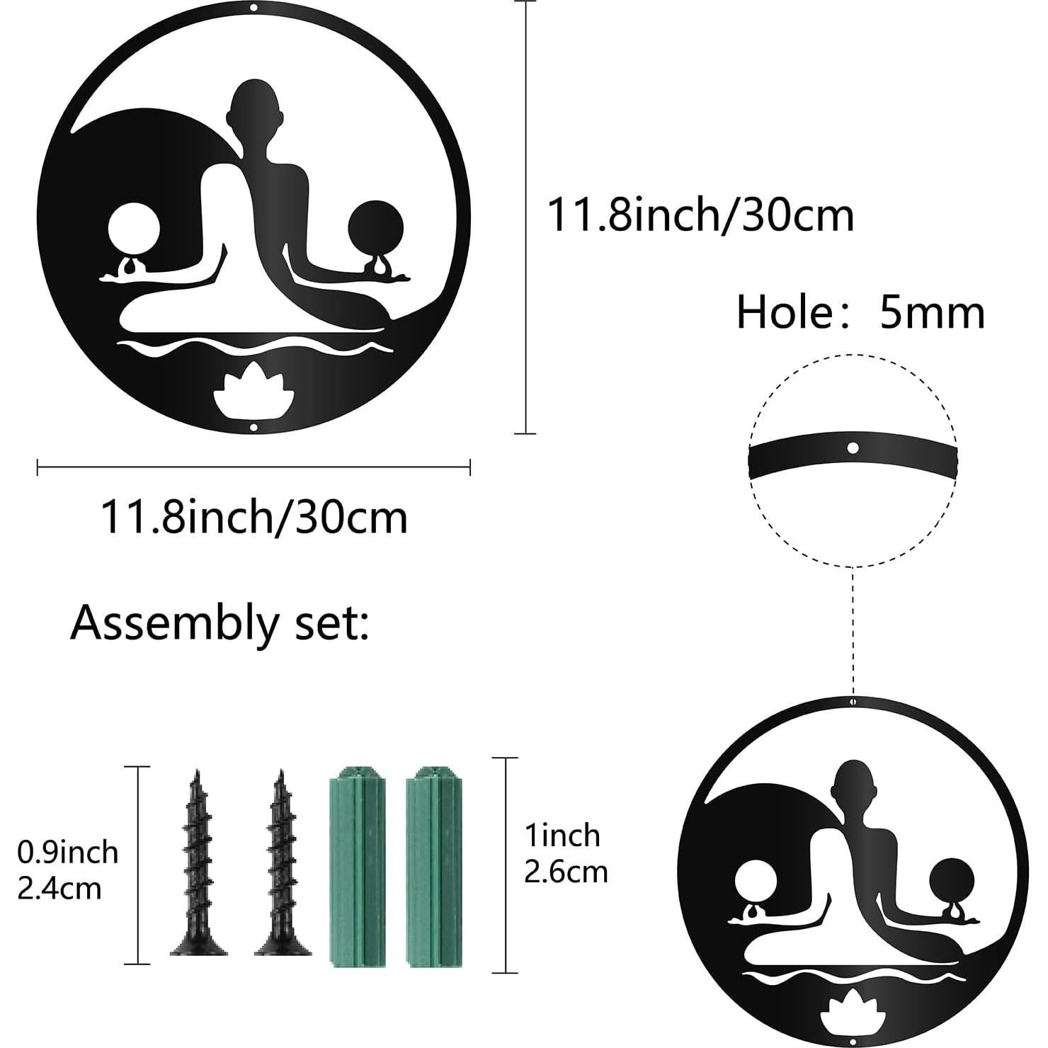 Arte de Pared de Meditación Yoga CREATCABIN 30x30cm Metal Negro