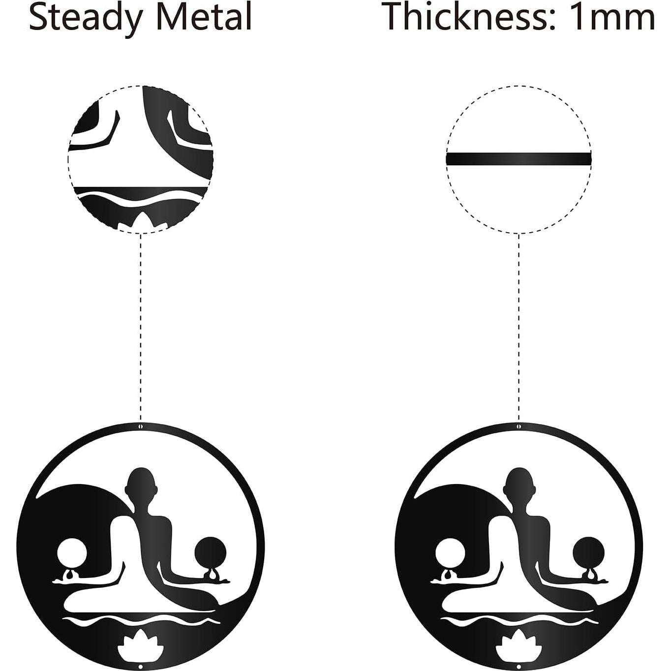 Arte de Pared de Meditación Yoga CREATCABIN 30x30cm Metal Negro