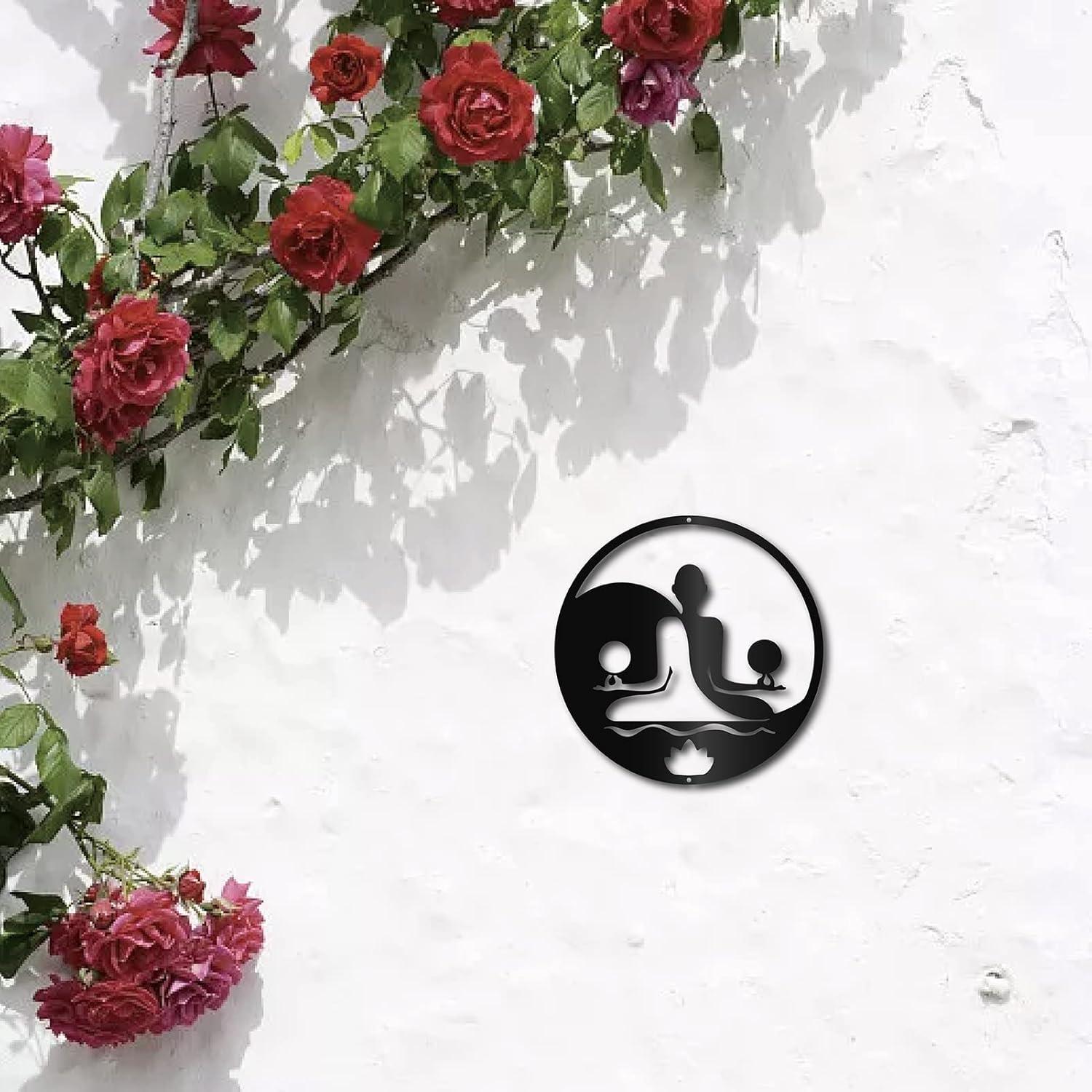 Arte de Pared de Meditación Yoga CREATCABIN 30x30cm Metal Negro