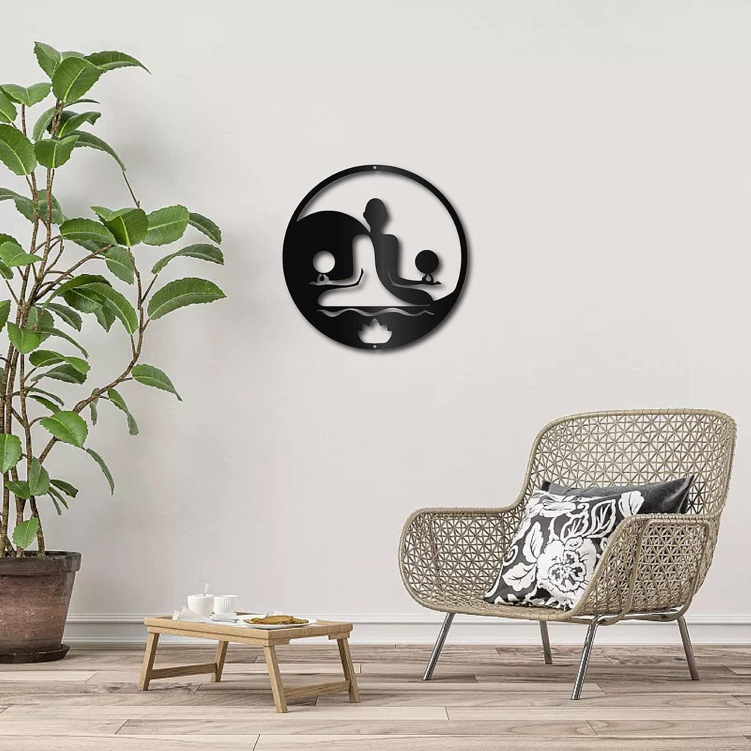 Arte de Pared de Meditación Yoga CREATCABIN 30x30cm Metal Negro