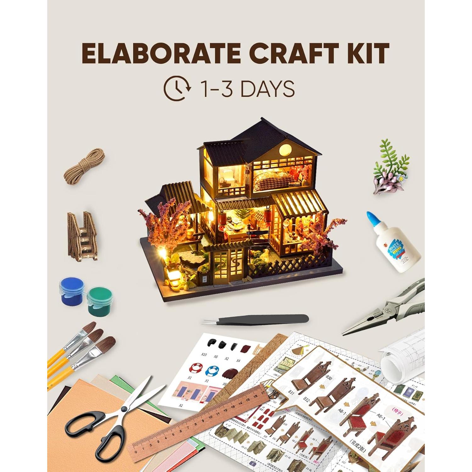 Kit Casa Miniatura DIY Flybean Jardín Japonés 9.8x12.6cm