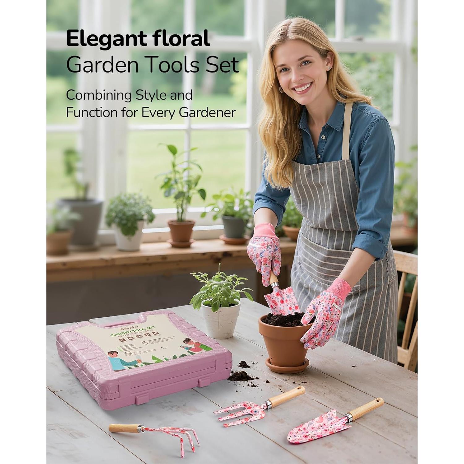 Juego de Herramientas de Jardinería Grenebo 12 Piezas Rosa