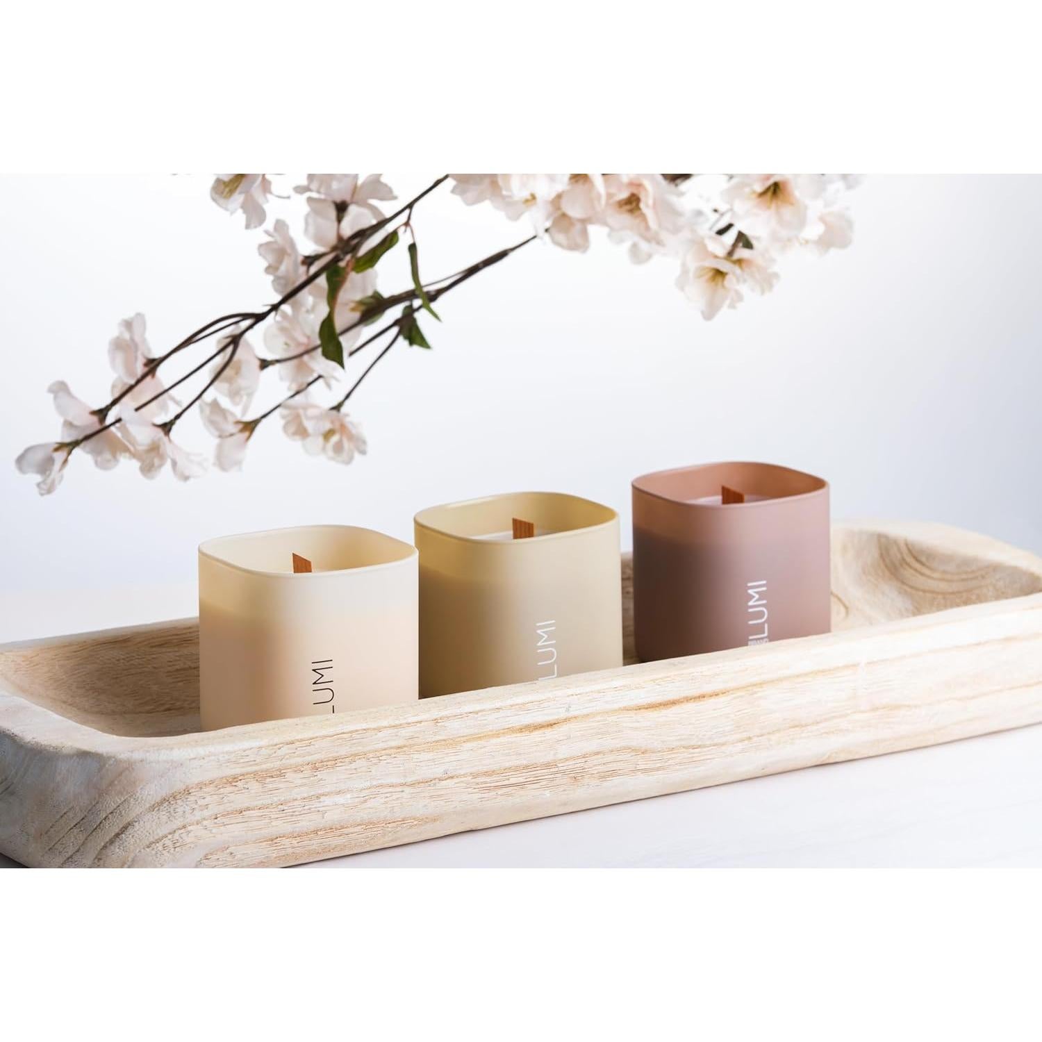 Juego de 3 Velas Aromáticas de Soja Lumi - Gardenia, Hilton Garden y Rosa & Oud - 50 Horas Quema Limpia