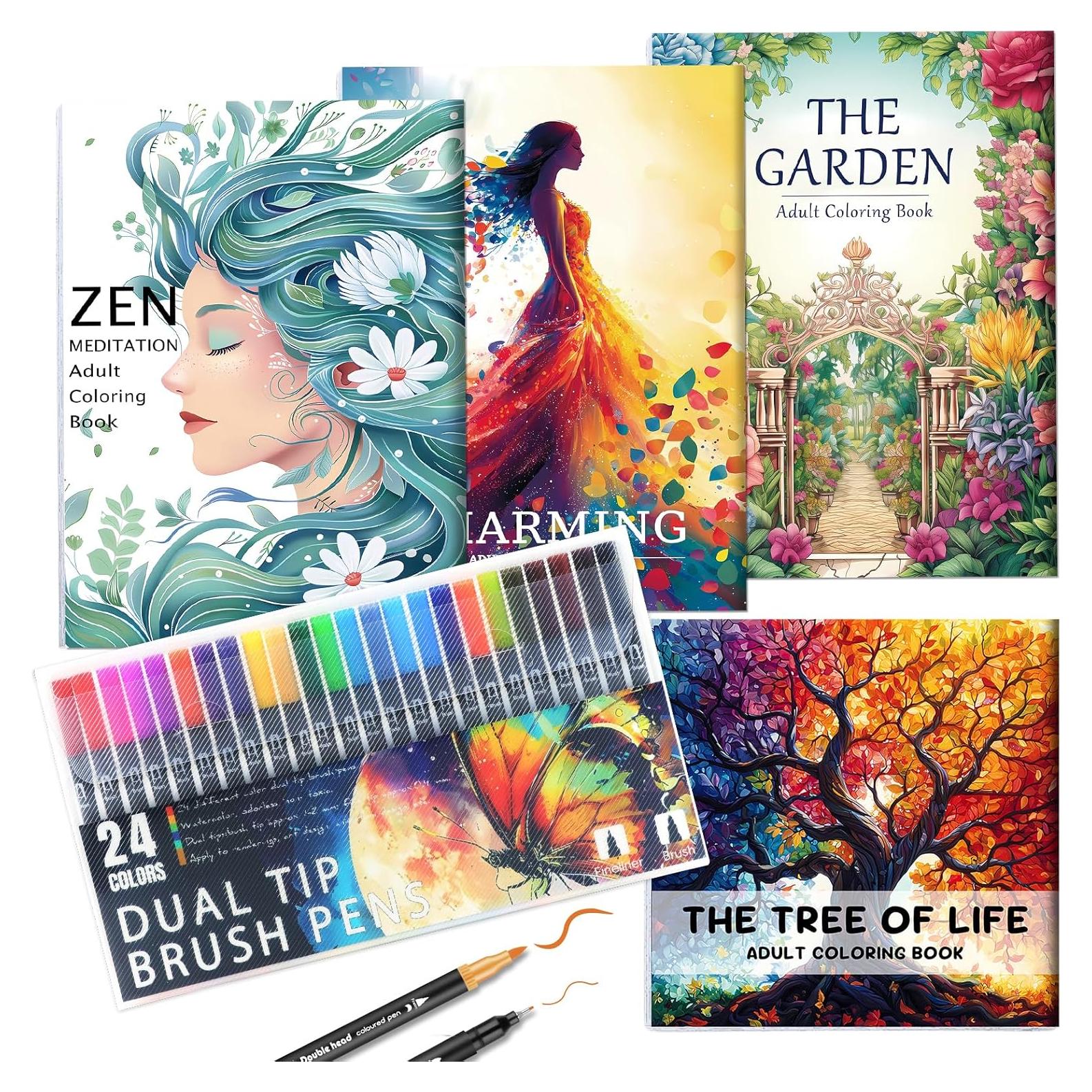 Libro para Colorear Apolyone con 128 Patrones y 24 Marcadores