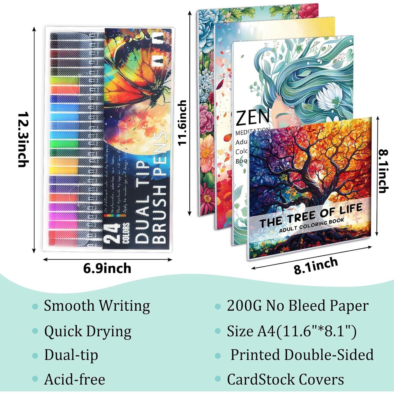 Libro para Colorear Apolyone con 128 Patrones y 24 Marcadores