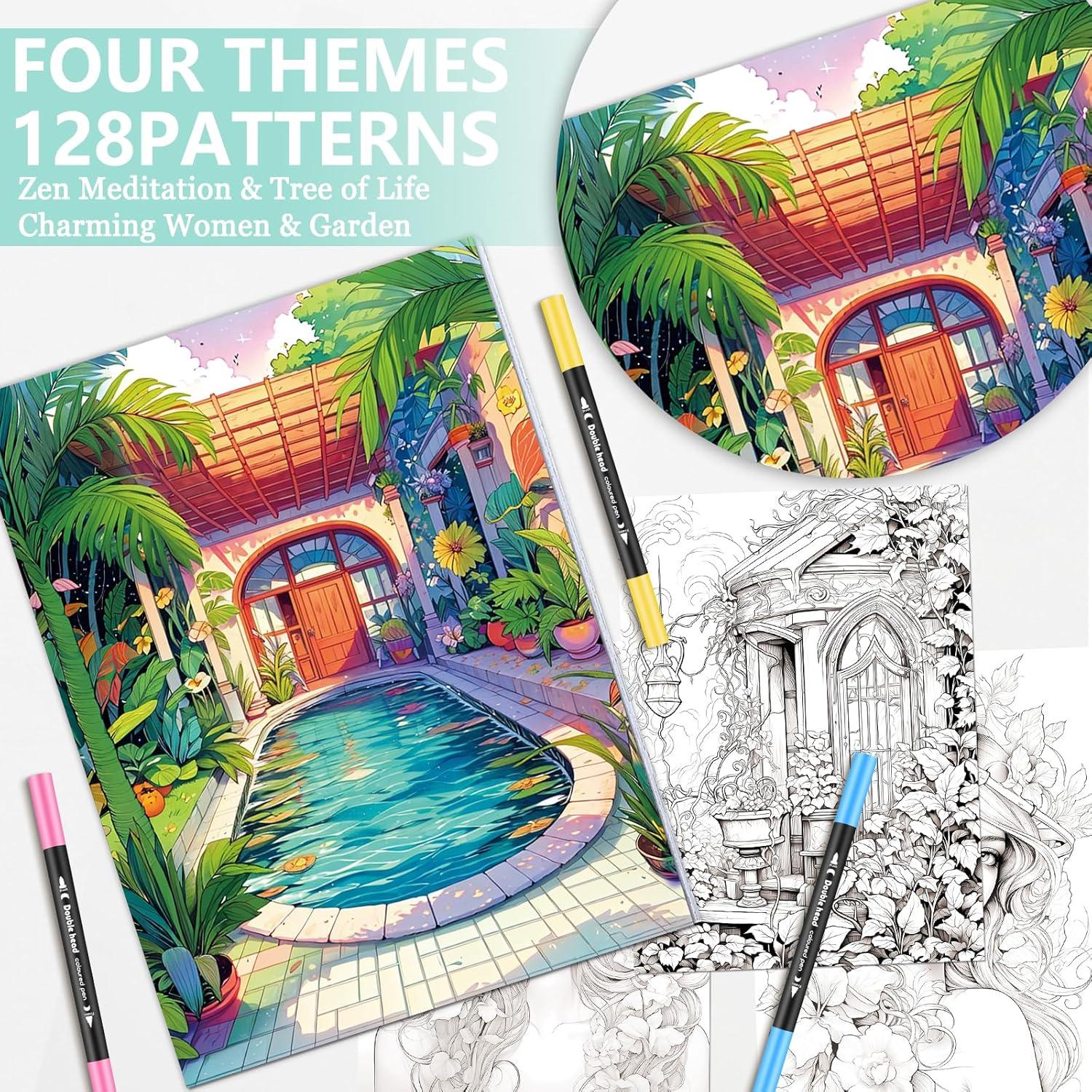 Libro para Colorear Apolyone con 128 Patrones y 24 Marcadores