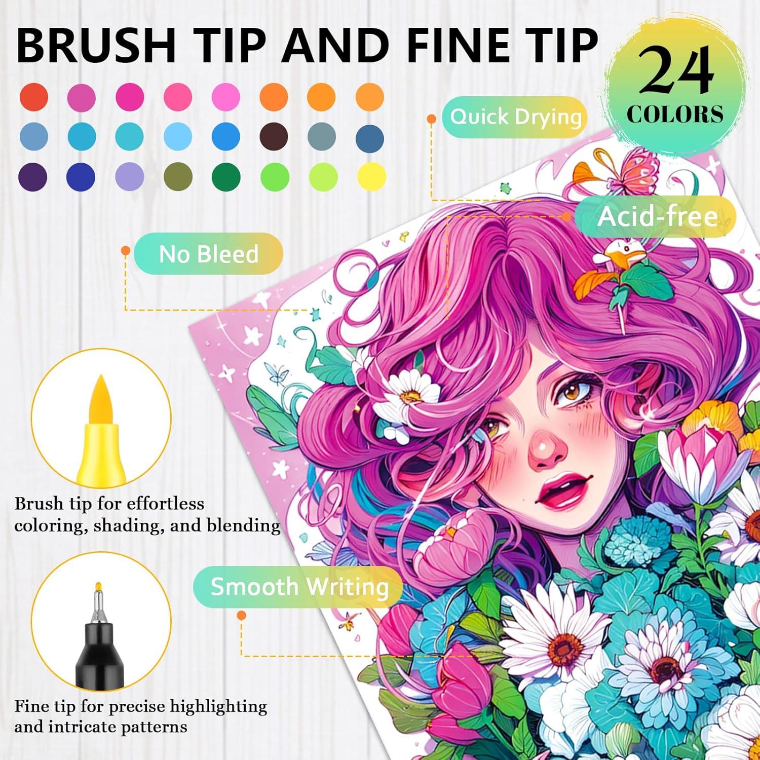 Libro para Colorear Apolyone con 128 Patrones y 24 Marcadores