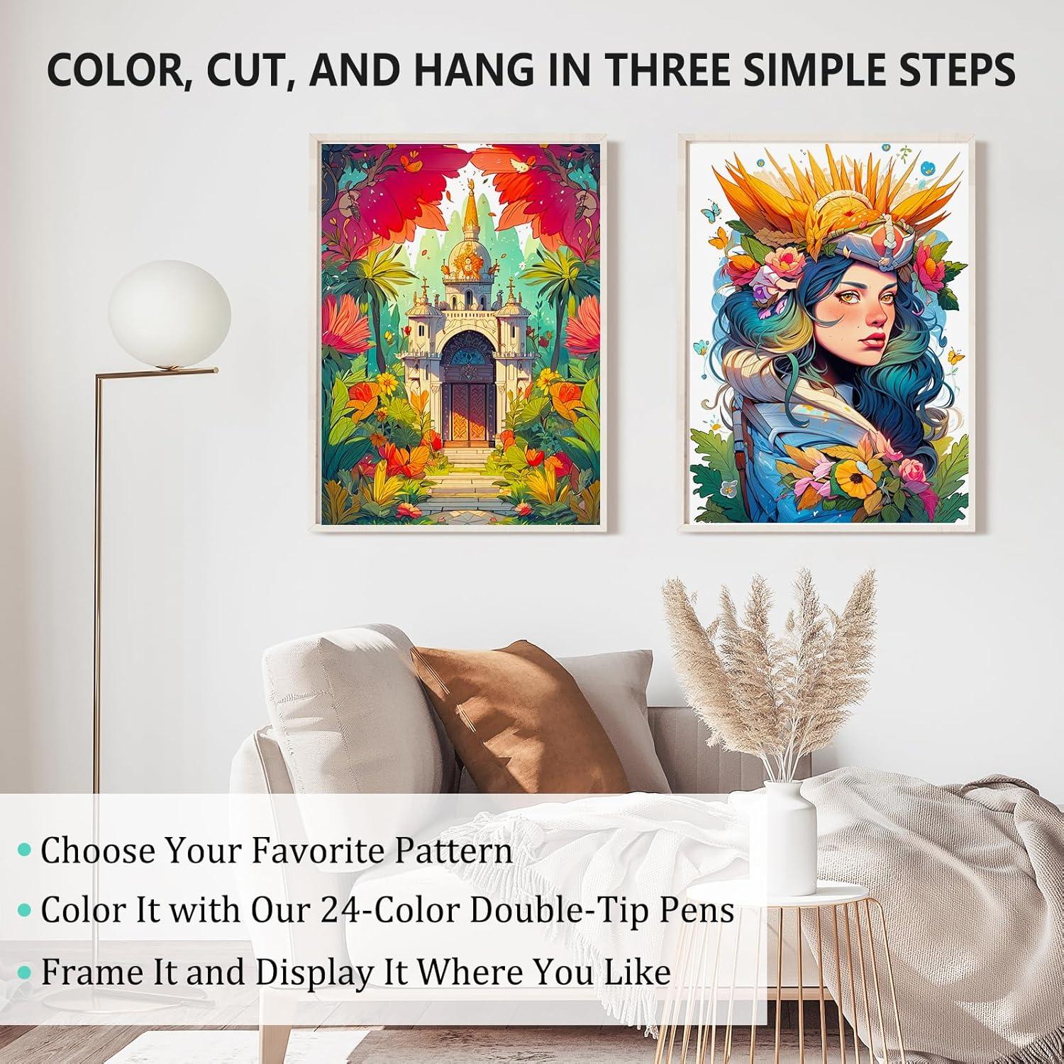 Libro para Colorear Apolyone con 128 Patrones y 24 Marcadores