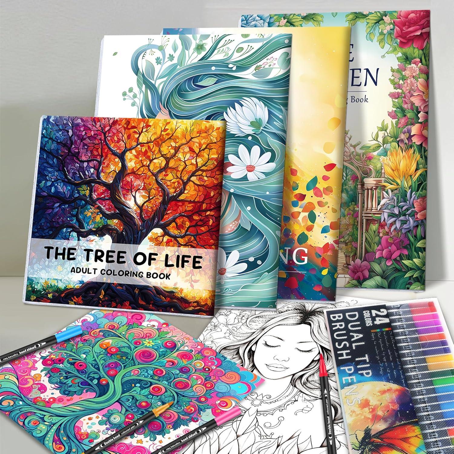 Libro para Colorear Apolyone con 128 Patrones y 24 Marcadores