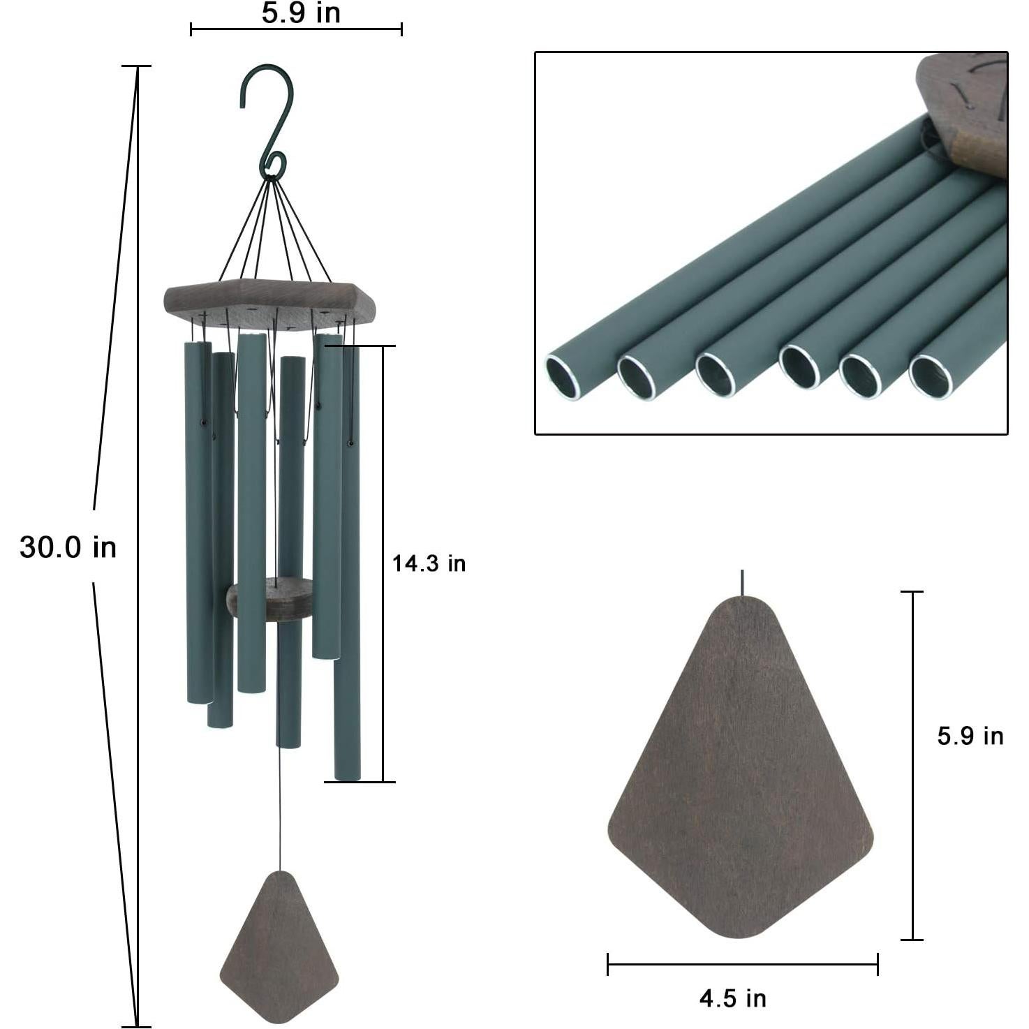 Campana de Viento Grande Astarin 76.2 cm Verde Aluminio