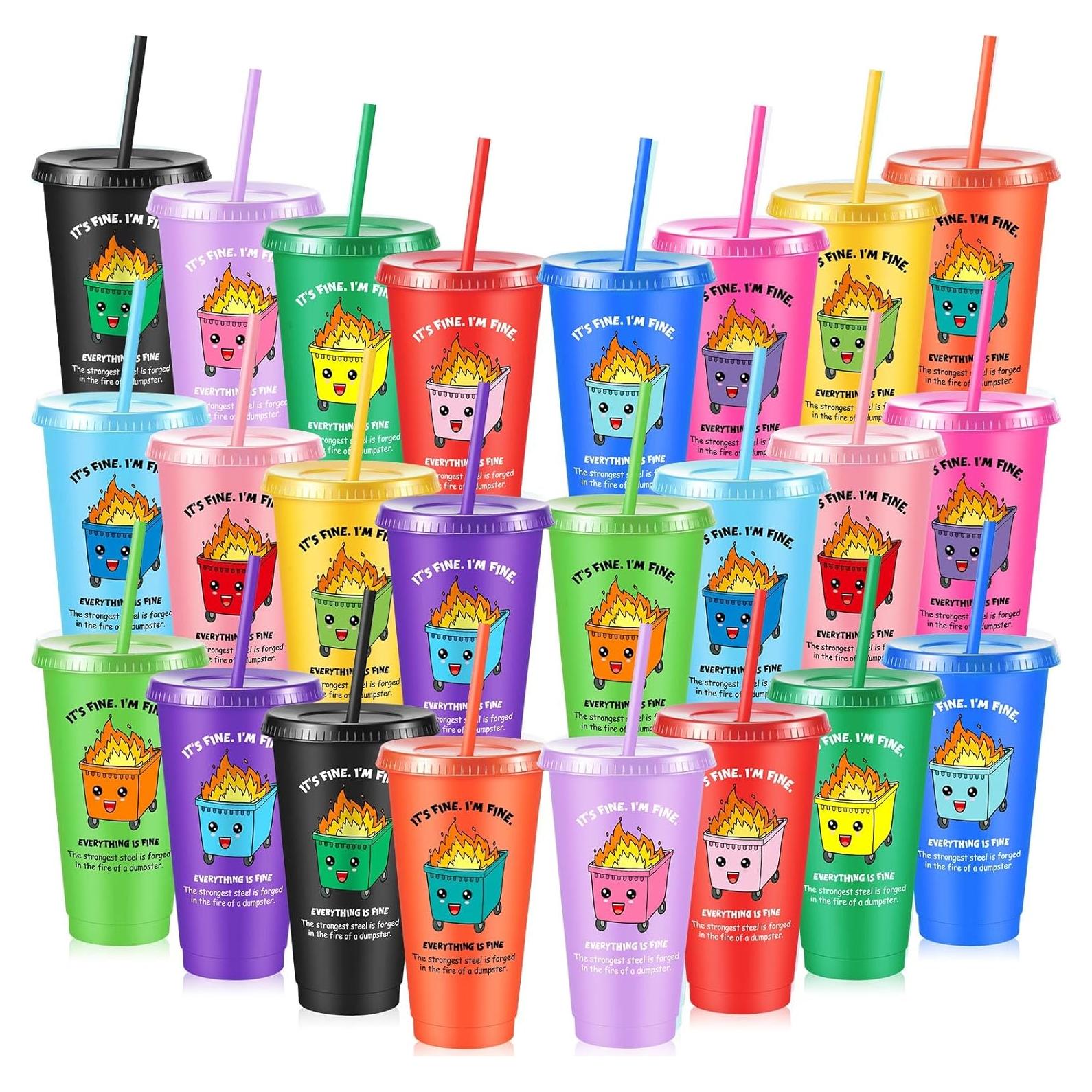 Chuangdi 24 Tazas Reutilizables 720 ml con Tapa y Popote