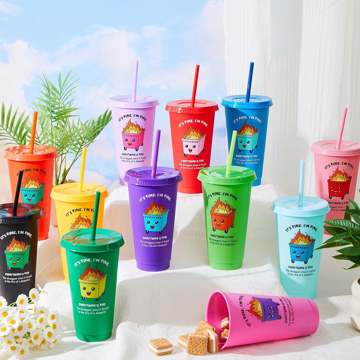 Chuangdi 24 Tazas Reutilizables 720 ml con Tapa y Popote