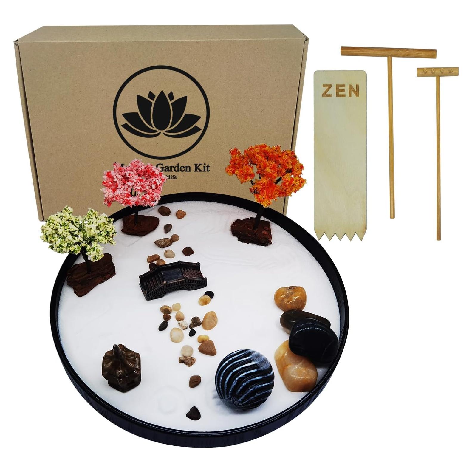 Kit de Jardín Zen Japonés con Bandeja 24.1cm y Herramientas de Bambú